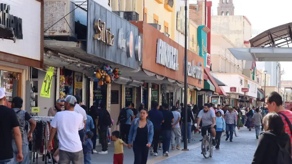 Fachada de pequeños comercios en una zona comercial de Chihuahua.