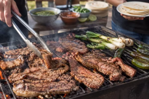 Carne asada tradicional de Chihuahua preparada al carbón con cortes de res y acompañamientos norteños.